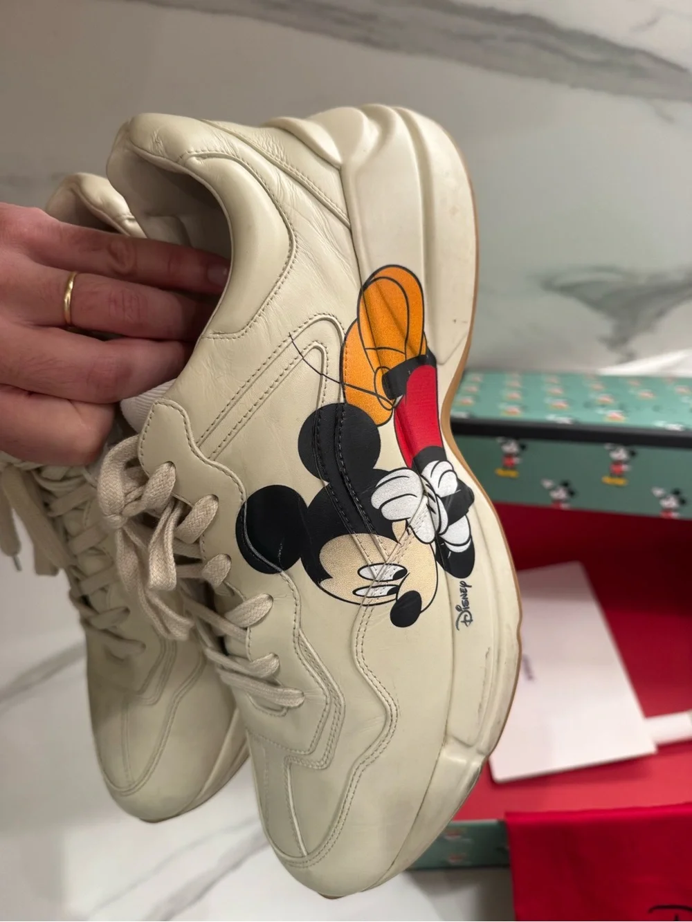 Gucci Cream Leather Mickey Mouse Sneakers